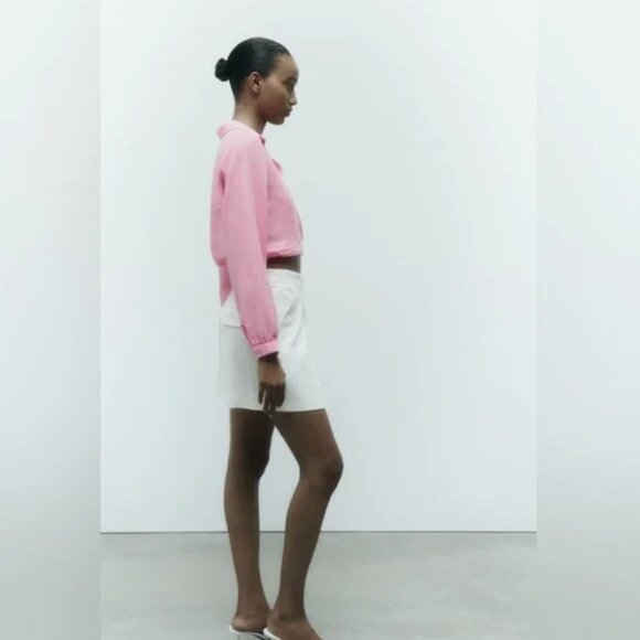 Zara TIED LINEN SHIRT Pink - Picture 5 of 5